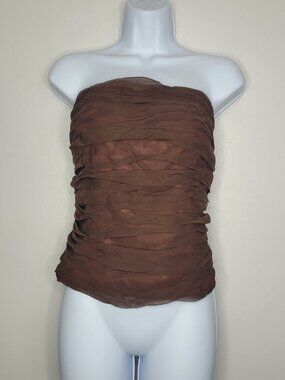 Dessy Creations brown ruched strapless grunge fairy boho back zip tube top 18